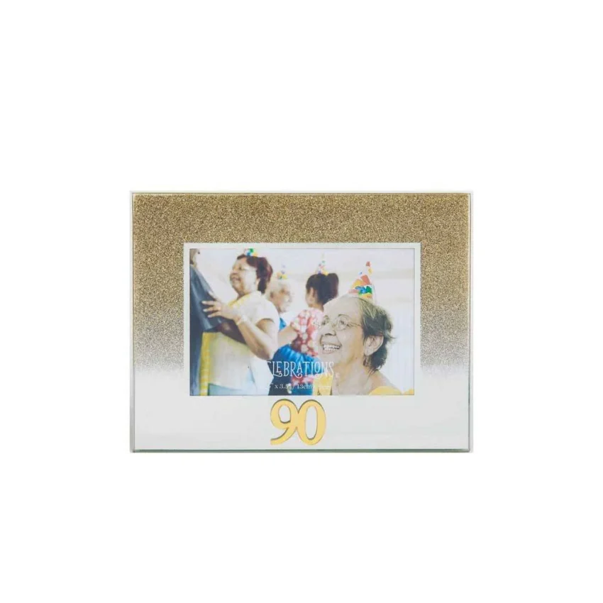Happy 90th Birthday Glitter Mirror Photo Frame