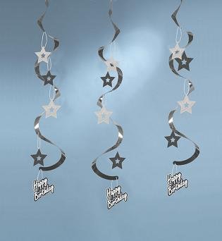 Happy Birthday Black & Silver Danglers