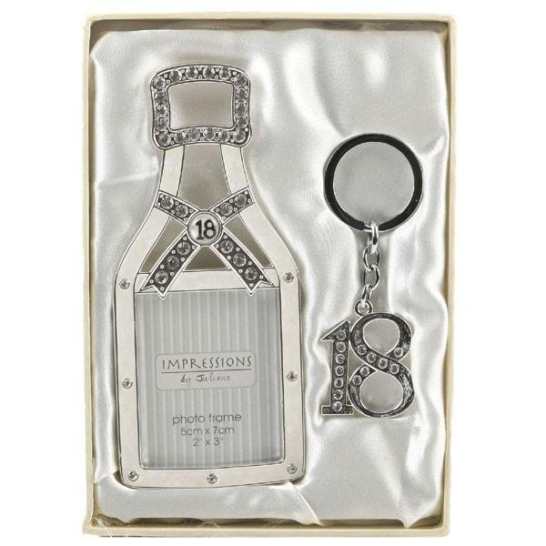 18th Silver Plated Champagne Bottle Frame & Keyring