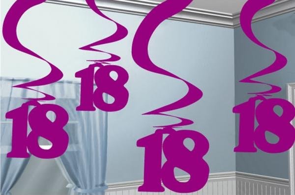 Happy 18th Birthday Pink Hanging Swirls