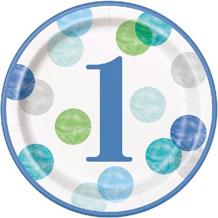 Happy 1st Birthday Balloons Blue Plates