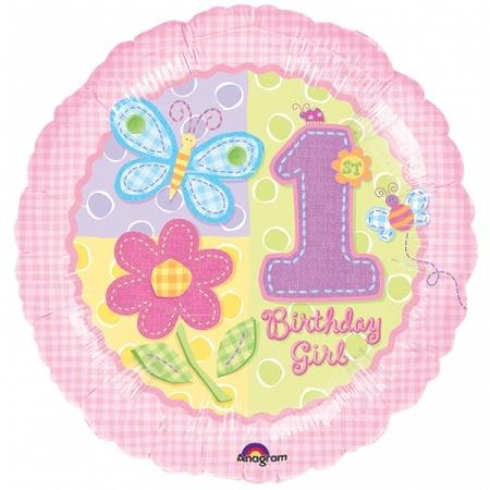 Happy 1st Birthday Girl Hugs & Stitches Foil Balloon