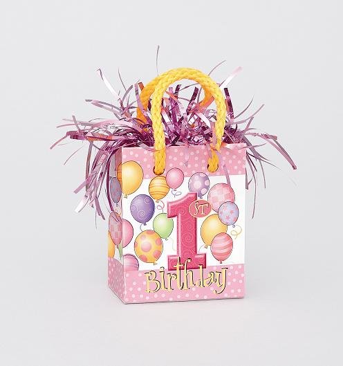 Happy 1st Birthday Balloons Pink Mini Gift Bag Balloon Weight