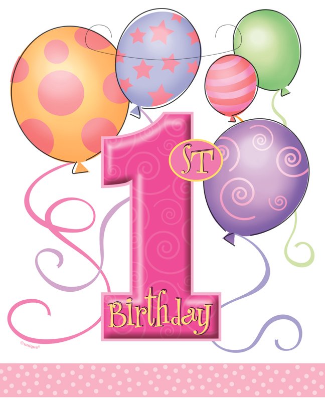 1st Birthday Balloons Pink Party Bags