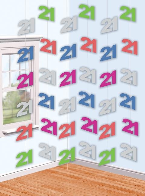 Happy 21st Birthday Muti-Coloured Hanging Strings