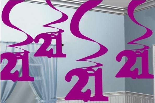Happy 21st Birthday Pink Hanging Swirls