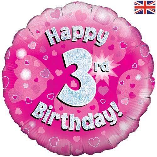 Happy 3rd Birthday Pink Foil Balloon