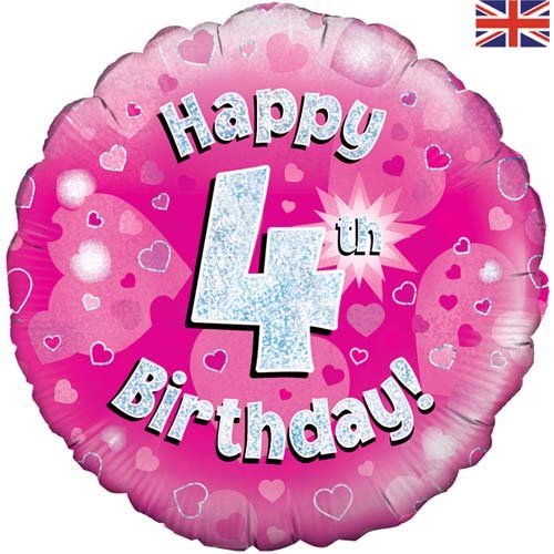Happy 4th Birthday Pink Foil Balloon