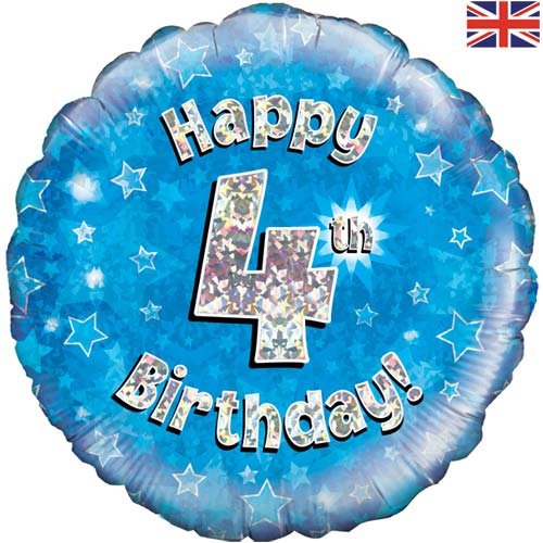 Happy 4th Birthday Blue Foil Balloon
