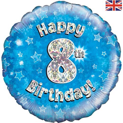 Happy 8th Birthday Blue Foil Balloon