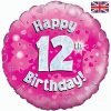 Happy 12th Birthday Pink Foil Balloon