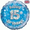 Happy 15th Birthday Blue Foil Balloon