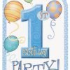 Happy 1st Birthday Balloons Blue Invites