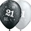 Age 21 Black & Silver Latex Balloons