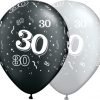 Age 30 Black & Silver Latex Balloons