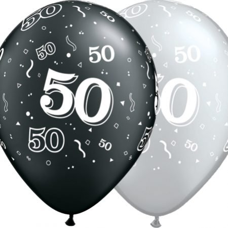 Age 50 Black & Silver Latex Balloons