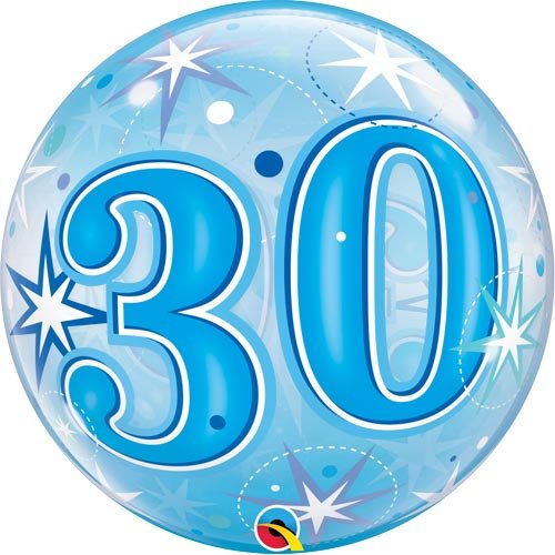 Single Bubble 30th Birthday Blue Starburst Sparkle