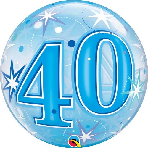 Single Bubble 40th Birthday Blue Starburst Sparkle