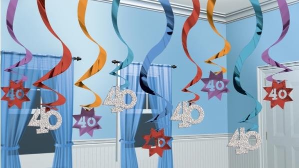 Happy 40th Birthday Muti-Coloured Hanging Swirls