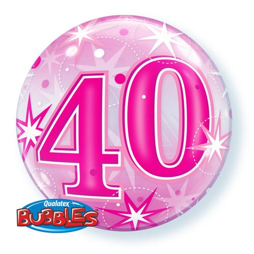 Single Bubble 40th Birthday Pink Starburst Sparkle
