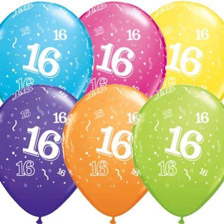 Age 16 Muti-Coloured Latex Balloons