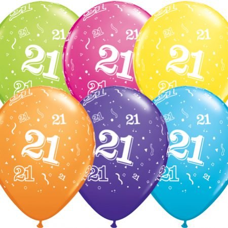 Age 21 Muti-Coloured Latex Balloons