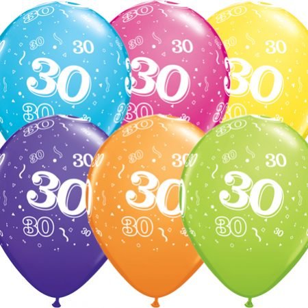 Age 30 Muti-Coloured Latex Balloons