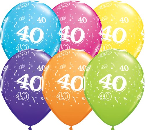Age 40 Muti-Coloured Latex Balloons