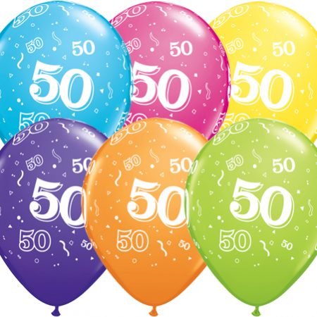 Age 50 Muti-Coloured Latex Balloons