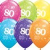 Age 80 Muti-Coloured Latex Balloons