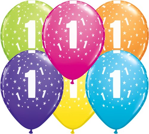 Age 1 Stars Muti-Coloured Latex Balloons
