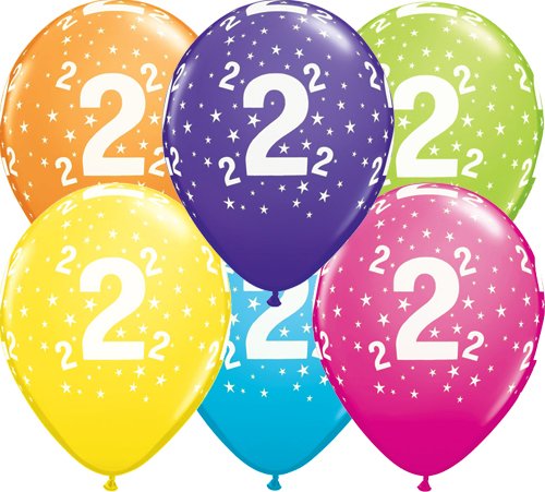 Age 2 Stars Muti-Coloured Latex Balloons