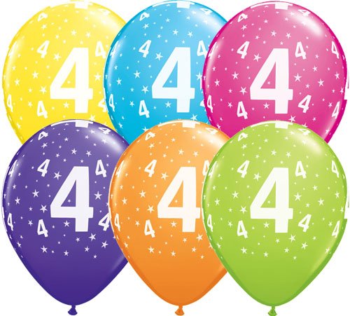 Age 4 Stars Muti-Coloured Latex Balloons