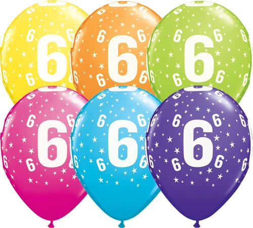 Age 6 Stars Muti-Coloured Latex Balloons