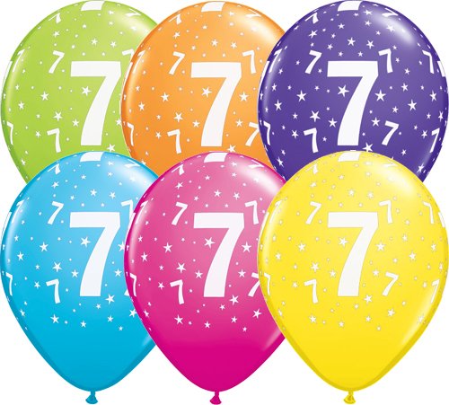 Age 7 Stars Muti-Coloured Latex Balloons