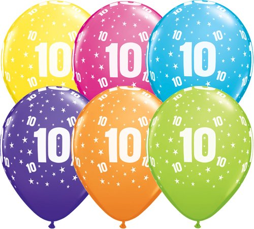 Age 10 Stars Muti-Coloured Latex Balloons