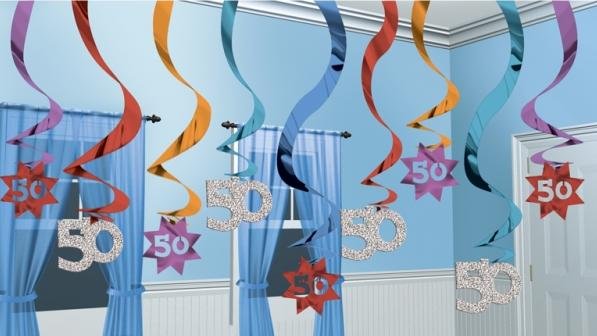 Happy 50th Birthday Muti-Coloured Hanging Swirls