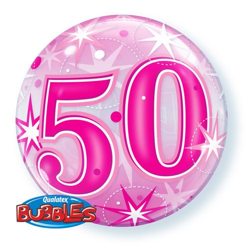 Single Bubble 50th Birthday Pink Starburst Sparkle