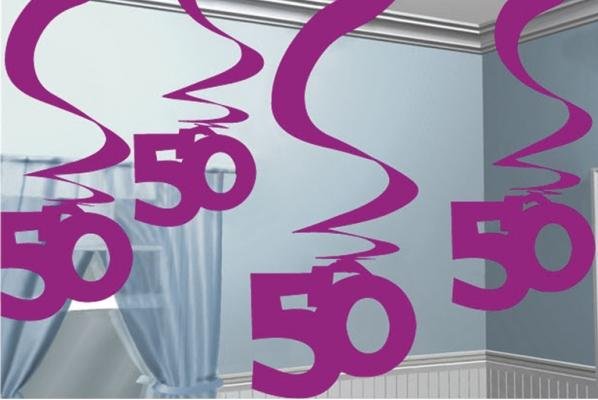 Happy 50th Birthday Pink Hanging Swirls