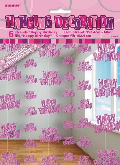 Happy Birthday Pink Glitz Hanging Strings