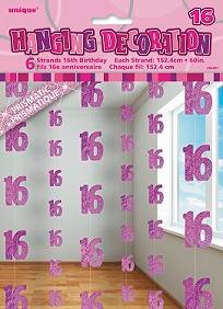Happy 16th Birthday Pink Hanging Strings