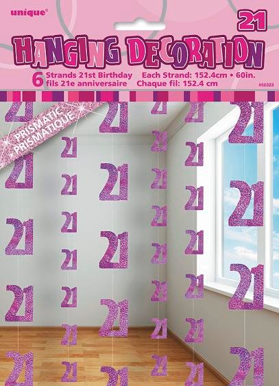 Happy 21st Birthday Pink Hanging Strings