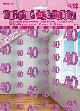 Happy 40th Birthday Pink Hanging Strings