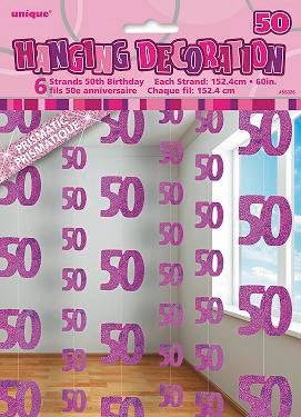 Happy 50th Birthday Pink Hanging Strings