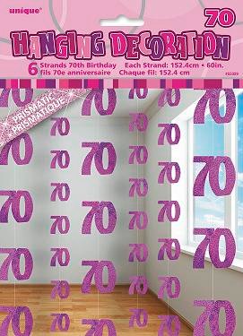 Happy 70th Birthday Pink Hanging Strings