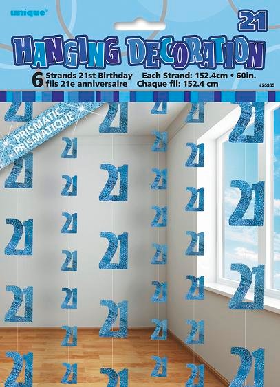 Happy 21st Birthday Blue Hanging Strings