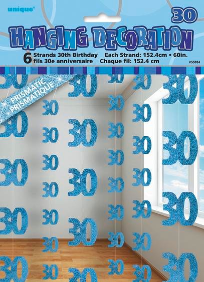 Happy 30th Birthday Blue Hanging Strings