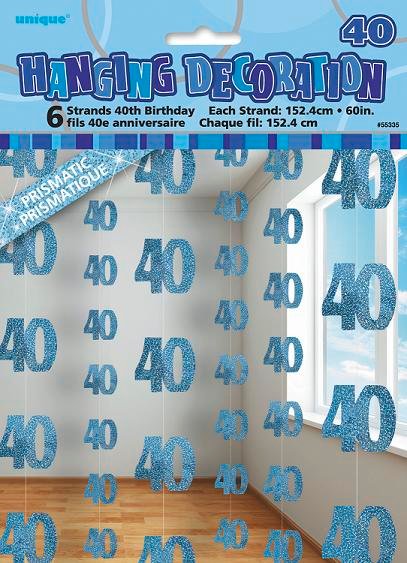 Happy 40th Birthday Blue Hanging Strings