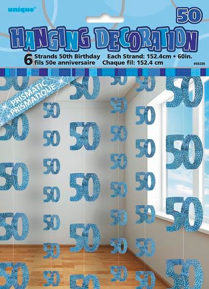 Happy 50th Birthday Blue Hanging Strings