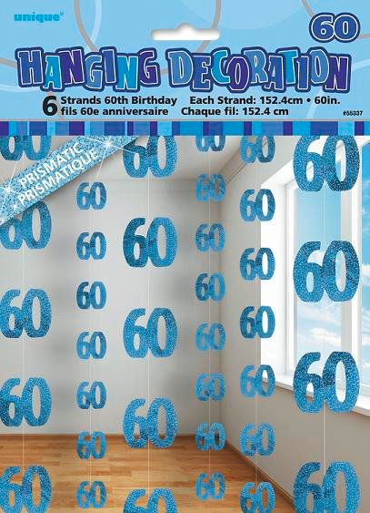 Happy 60th Birthday Blue Hanging Strings